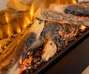 Kominek elektryczny Dimplex Vivente Plus 75 z technologią Optiflame 3D – elegancki kominek oferujący realistyczny efekt ognia, idealny do nowoczesnych wnętrz, zapewniający komfort bez konieczności instalacji komina.